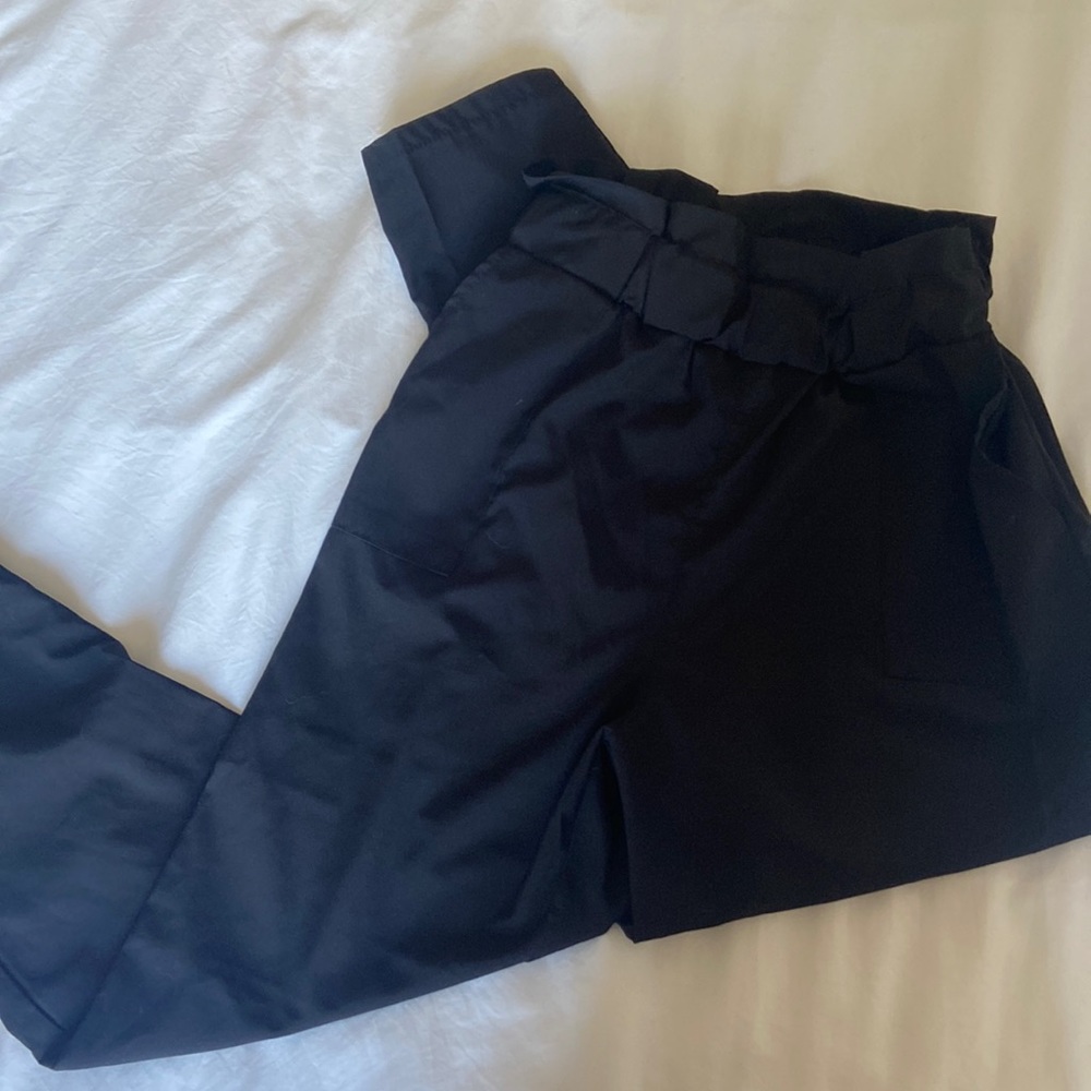 Black Ankle Length Paper Bag Pants Small
